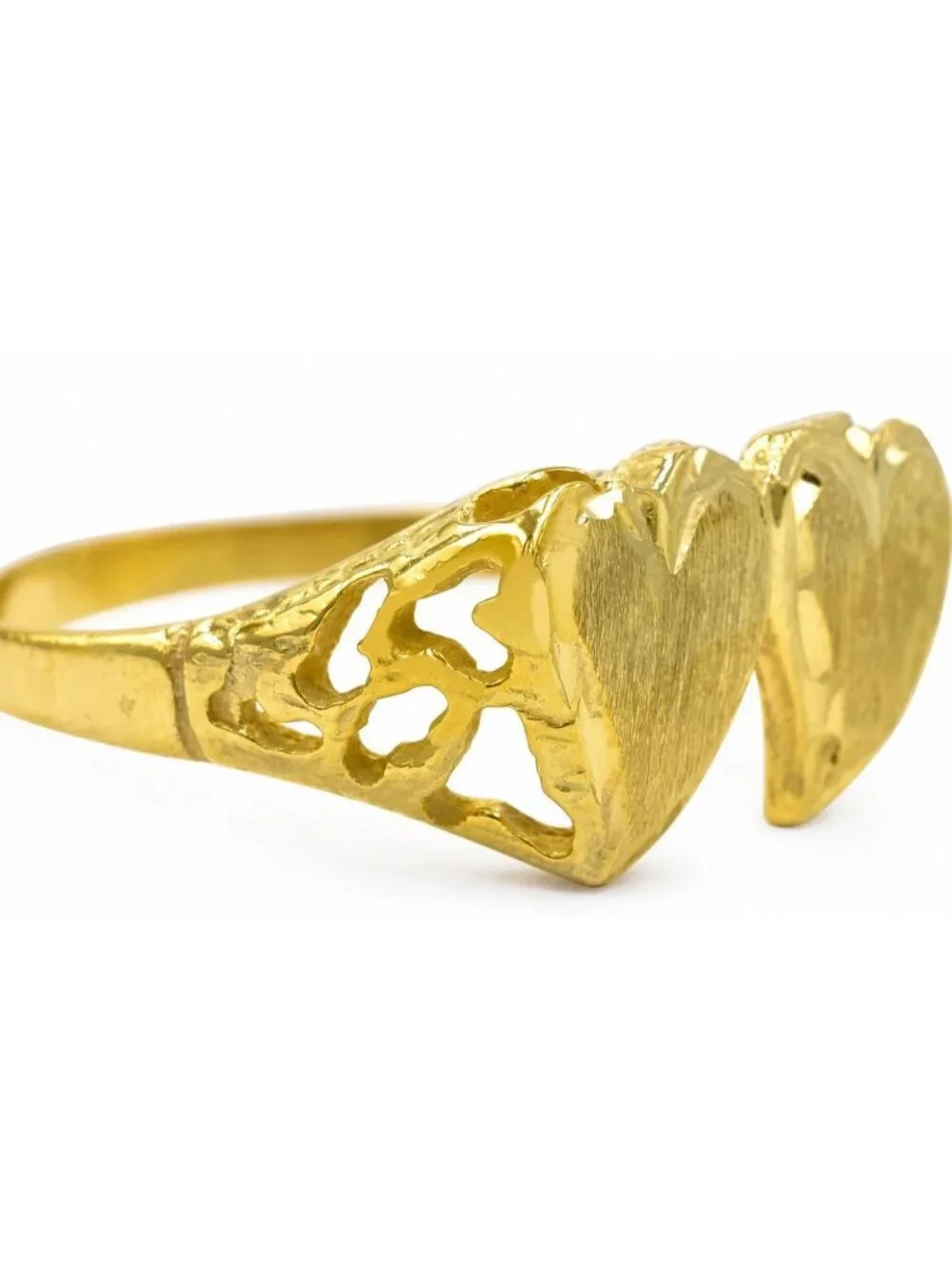 Double Heart Ring Solid 10k Yellow Gold
